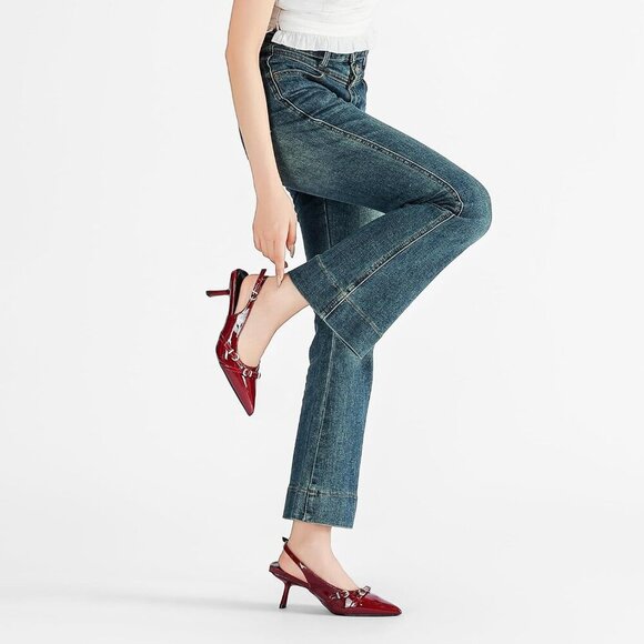 Kitten Heels for Women Strap Pointed Toe Slingback Pumps Wedding Party Shoes - Picture 5 of 7